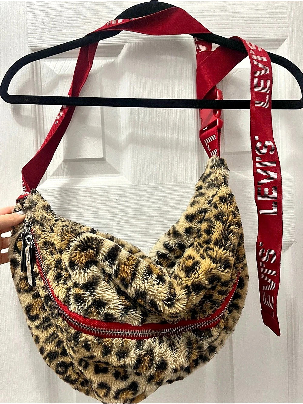 Levi's Leopard Print Banana Sling Bag in Brown & Red